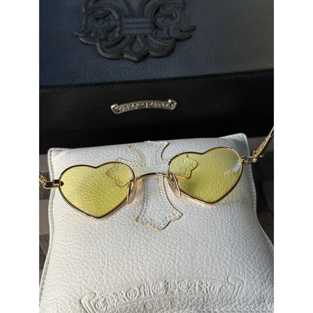 Chrome Hearts BEAN Heart Sunglasses Gold Plated Yellow Factory Lenses Rare 2018